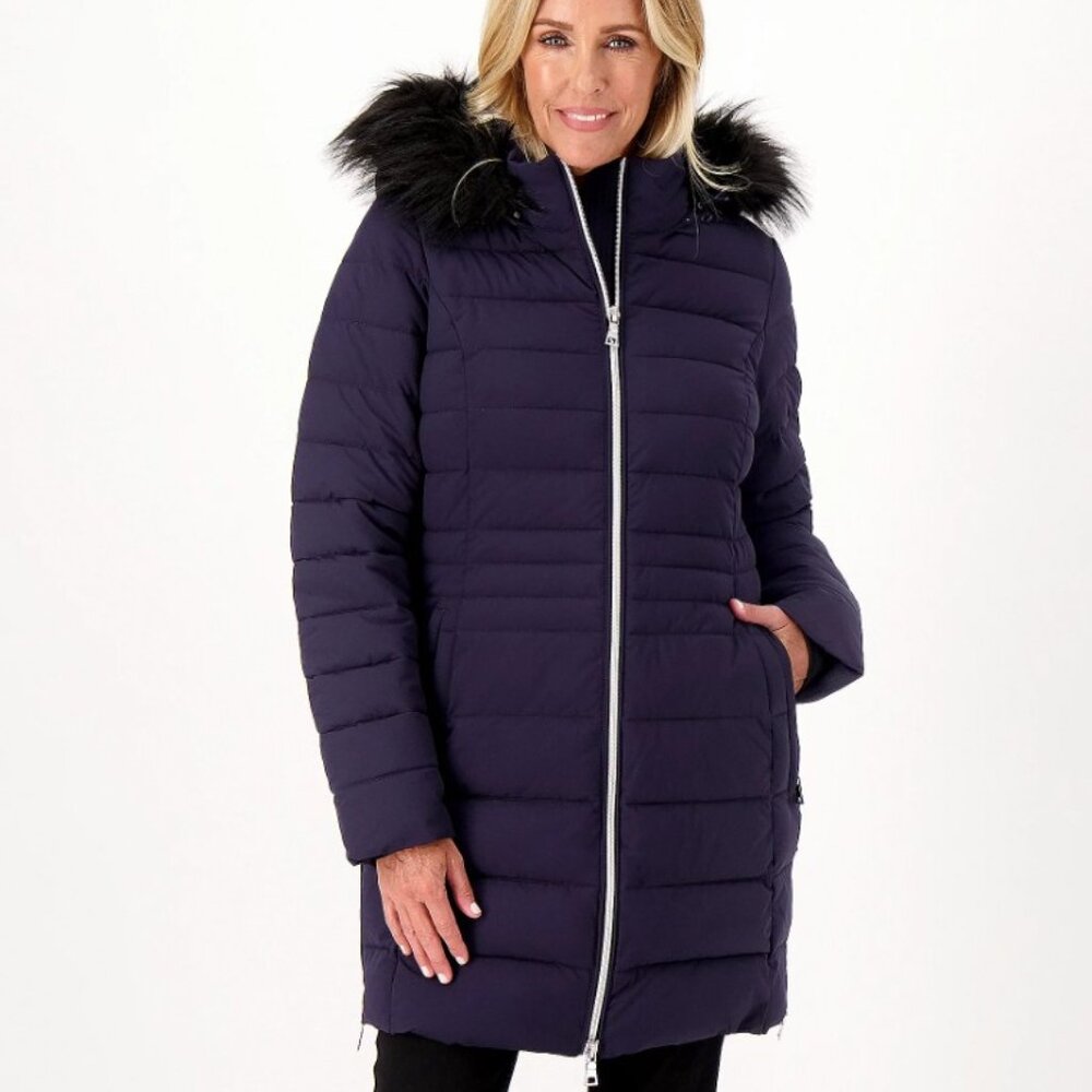 Nuage Stretch Puffer Coat w/ Removable Faux Fur Trim Hood  15618